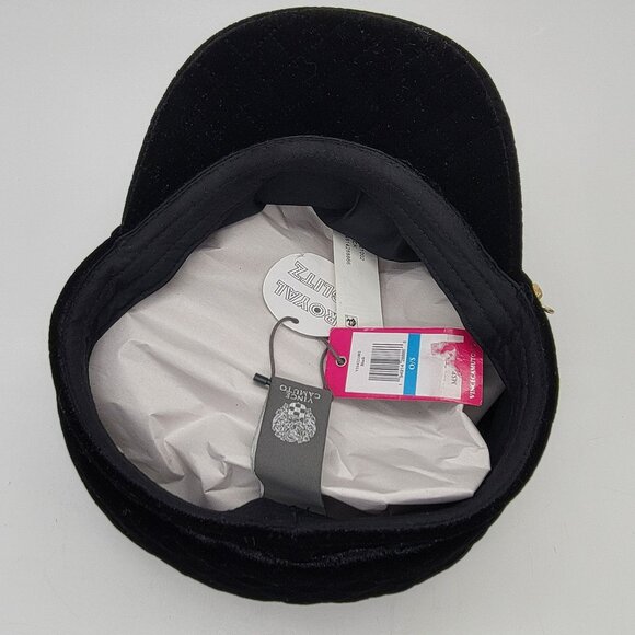 Vince Camuto Black Quilted Velvet Baker Boy Hat W/ Gold Chain Accent NWT - Picture 6 of 14